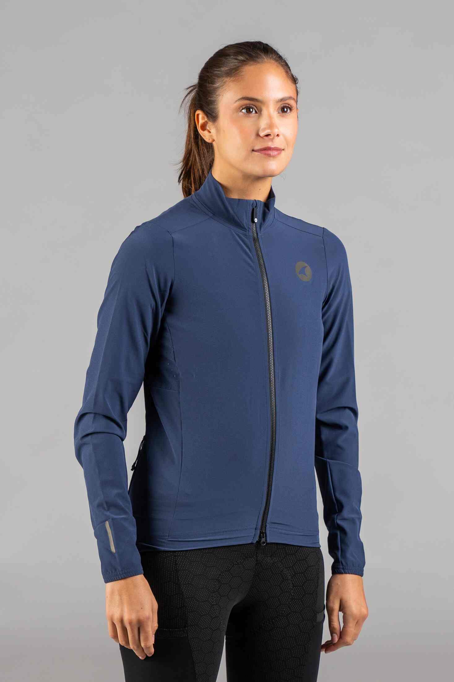 Women's Navy Blue Lightweight Packable Cycling Jacket - Front View