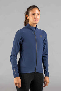 Women's Navy Blue Lightweight Packable Cycling Jacket - Front View