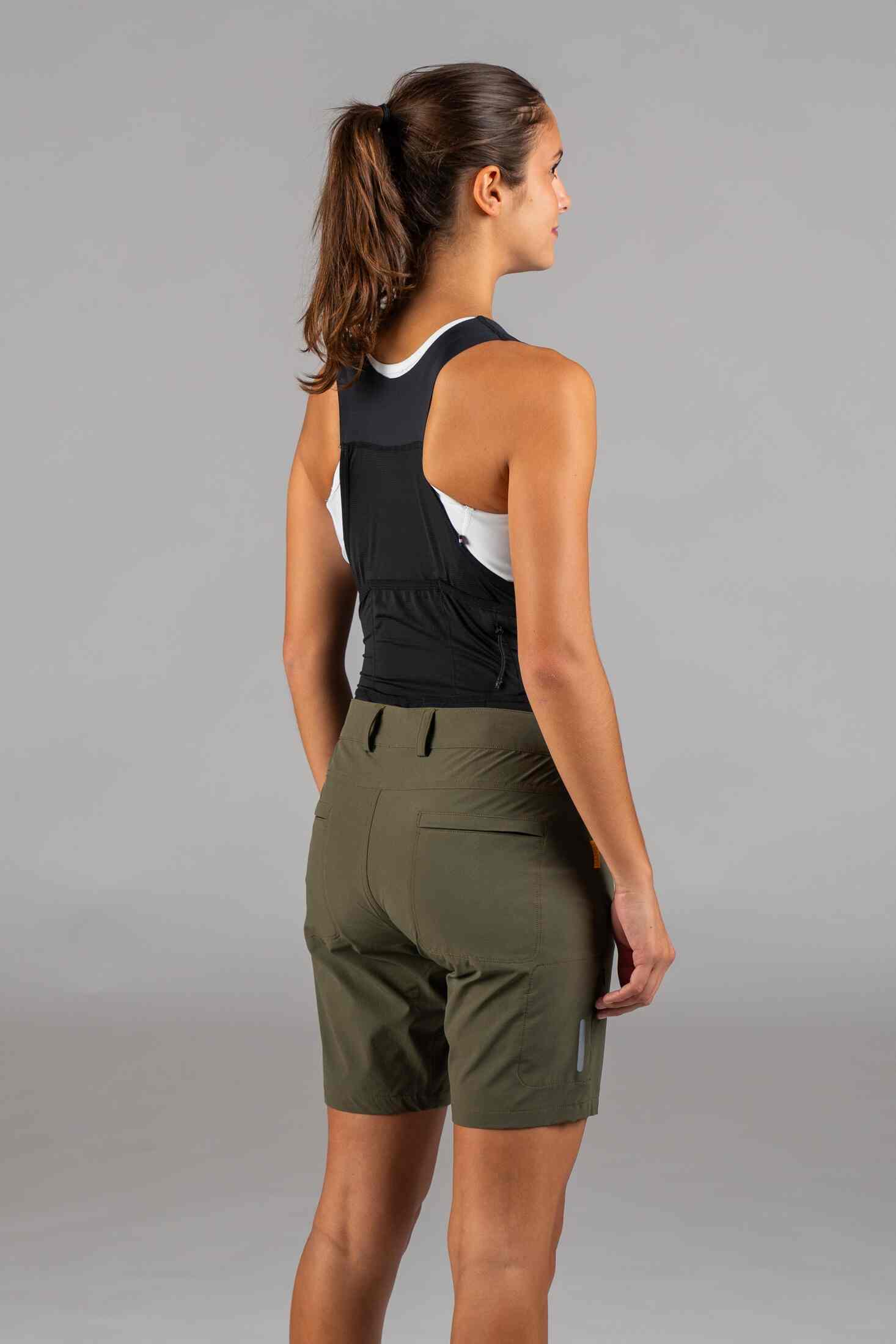 Women's Olive Green Mountain Bike Shorts - Back View