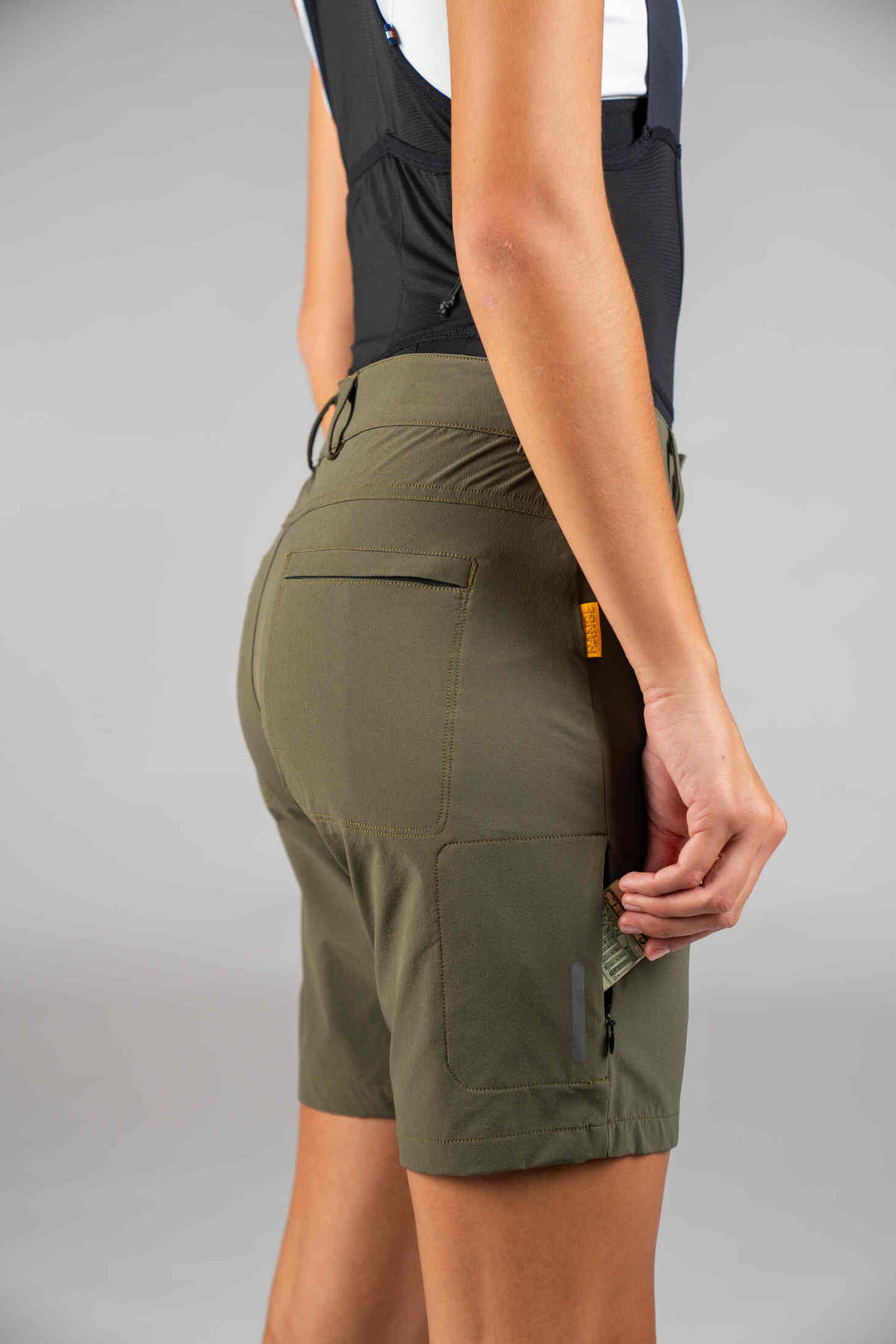 Women's Olive Green Mountain Bike Shorts - Side Pocket