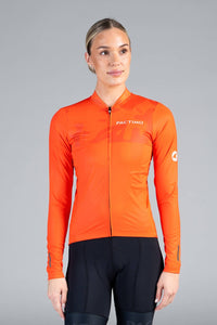 Women's Red Aero Long Sleeve Cycling Jersey - Front View