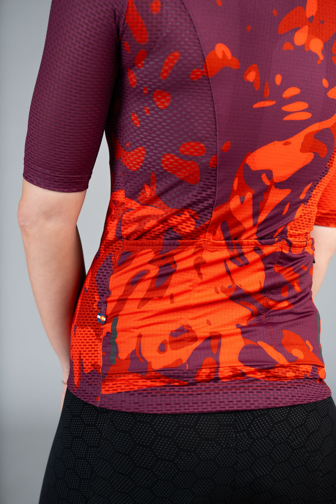 Women's Red Mesh Cycling Jersey - Fields Back Pockets Close-Up