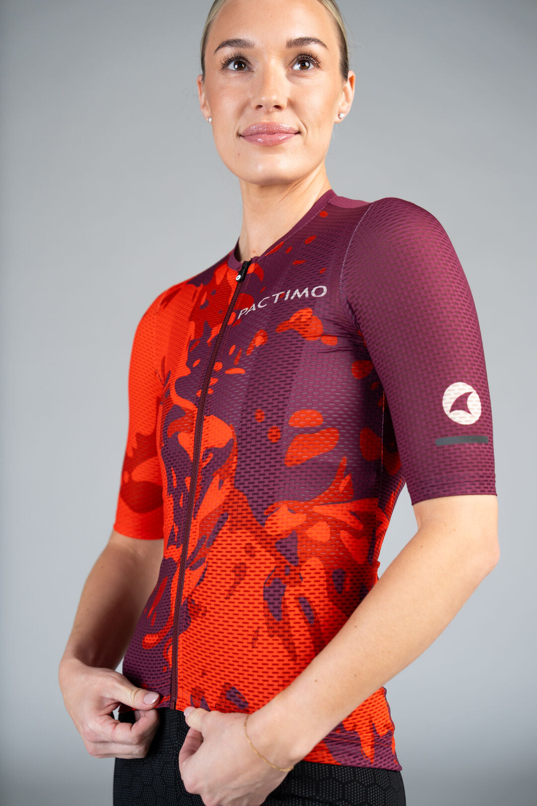 Women's Red Mesh Cycling Jersey - Fields Front Detail