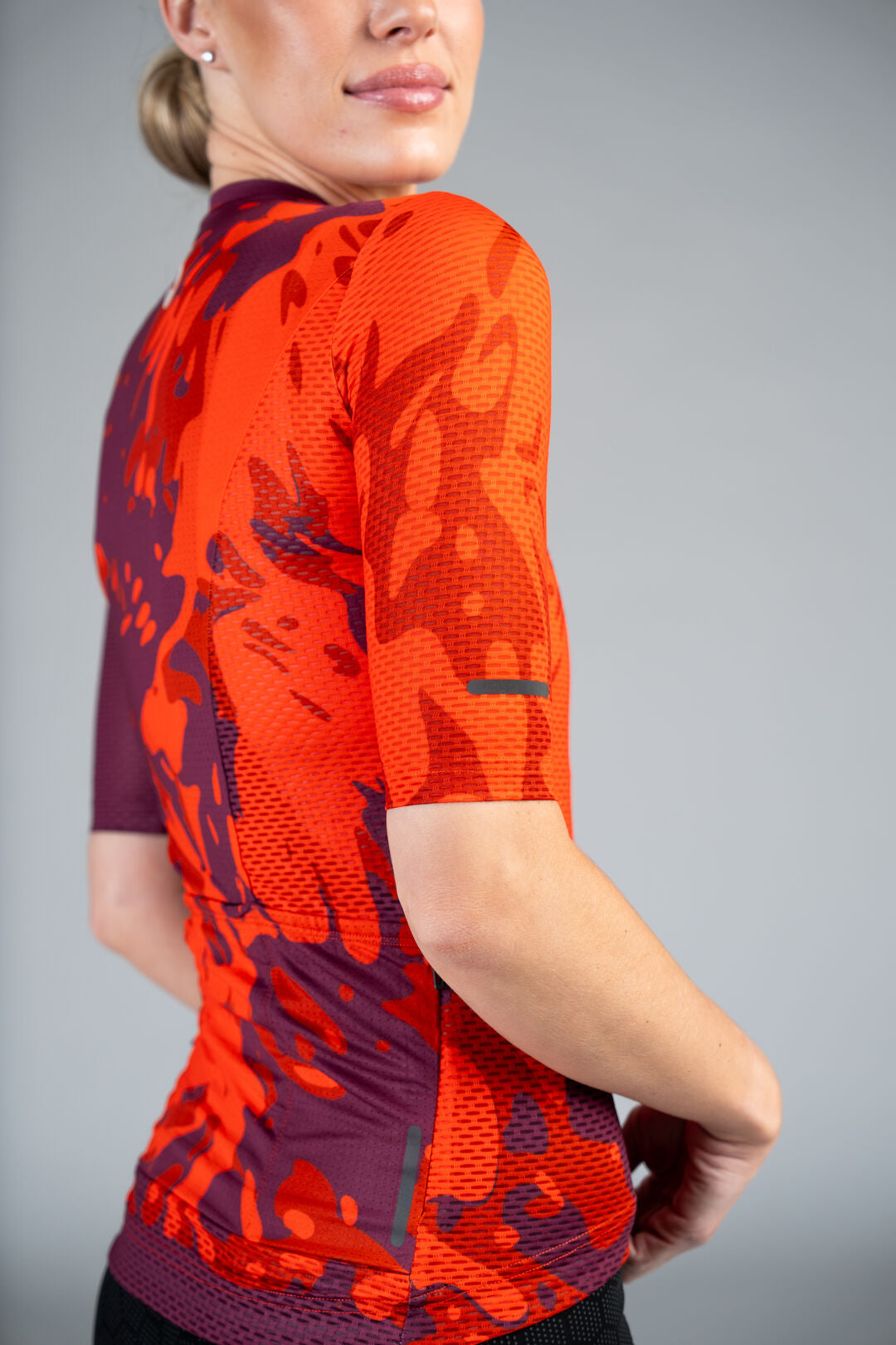 Women's Red Mesh Cycling Jersey - Fields Sleeve Detail