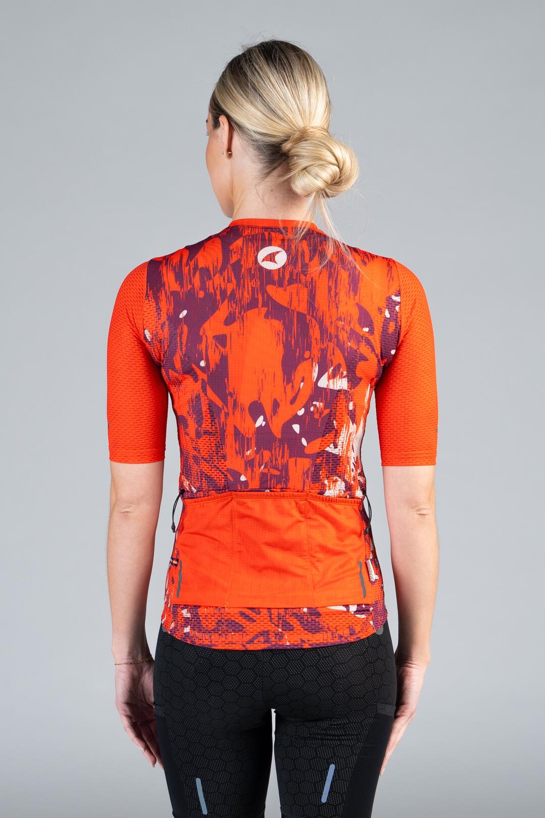 Women's Red Mesh Gravel Cycling Jersey - Back View