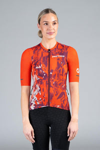 Women's Red Mesh Gravel Cycling Jersey - Front View