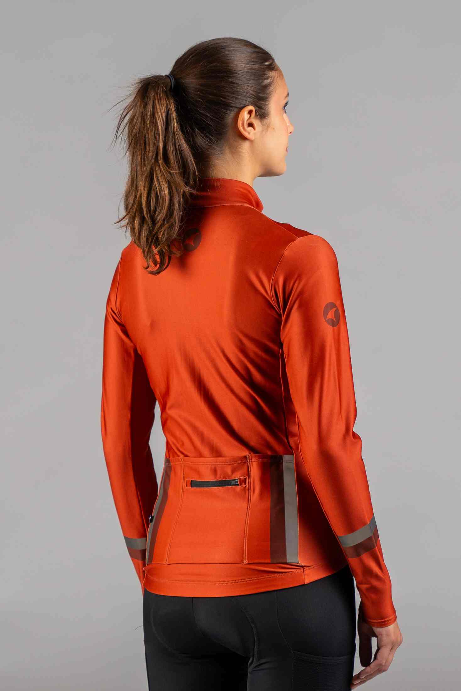 Women's Red Orange Thermal Cycling Jersey - Back View