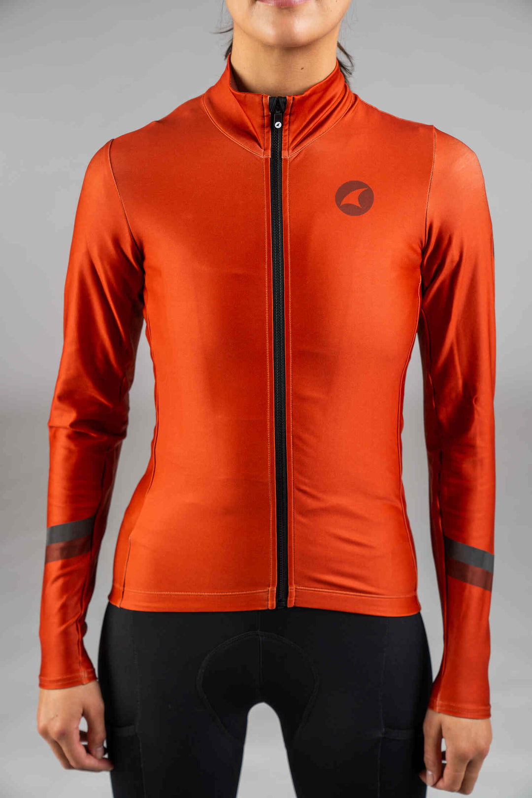 Women's Red Orange Thermal Cycling Jersey - Front Close-Up