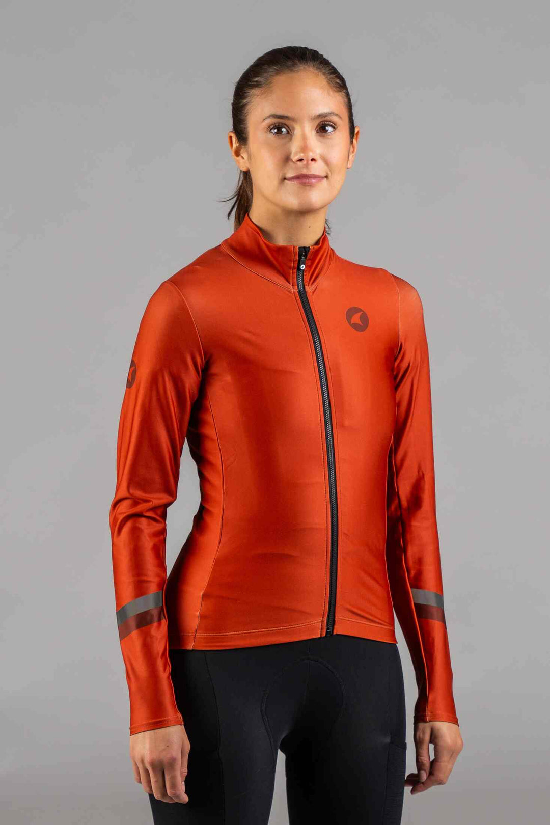 Women's Red Orange Thermal Cycling Jersey - Front View