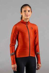 Women's Red Orange Thermal Cycling Jersey - Front View