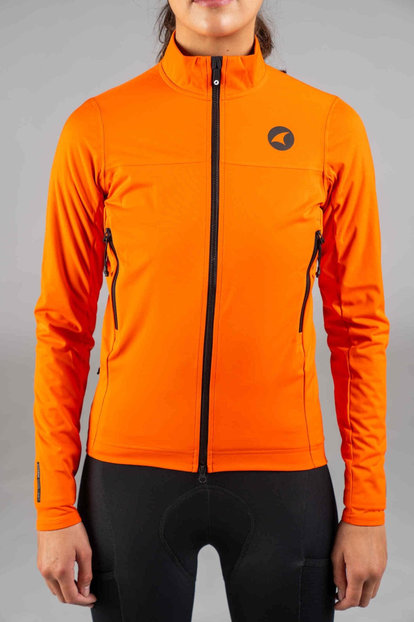 Women's Red Orange Water-Resistant Cycling Jacket - Front Close-Up