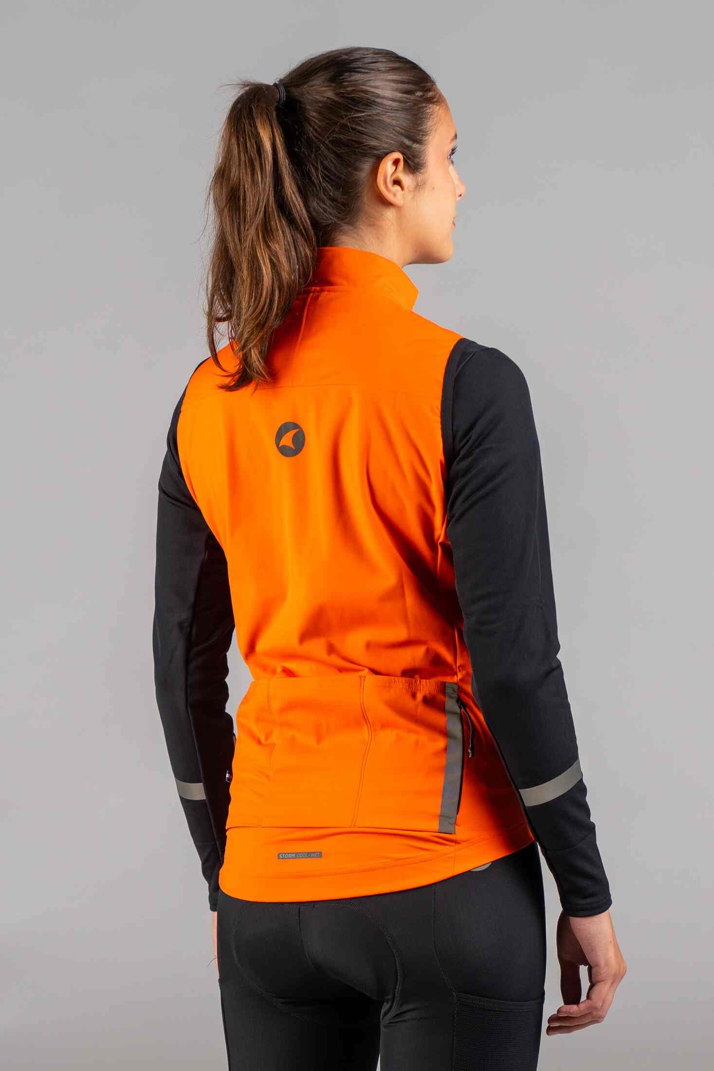 Women's Red Orange Water-Resistant Cycling Vest - Back View