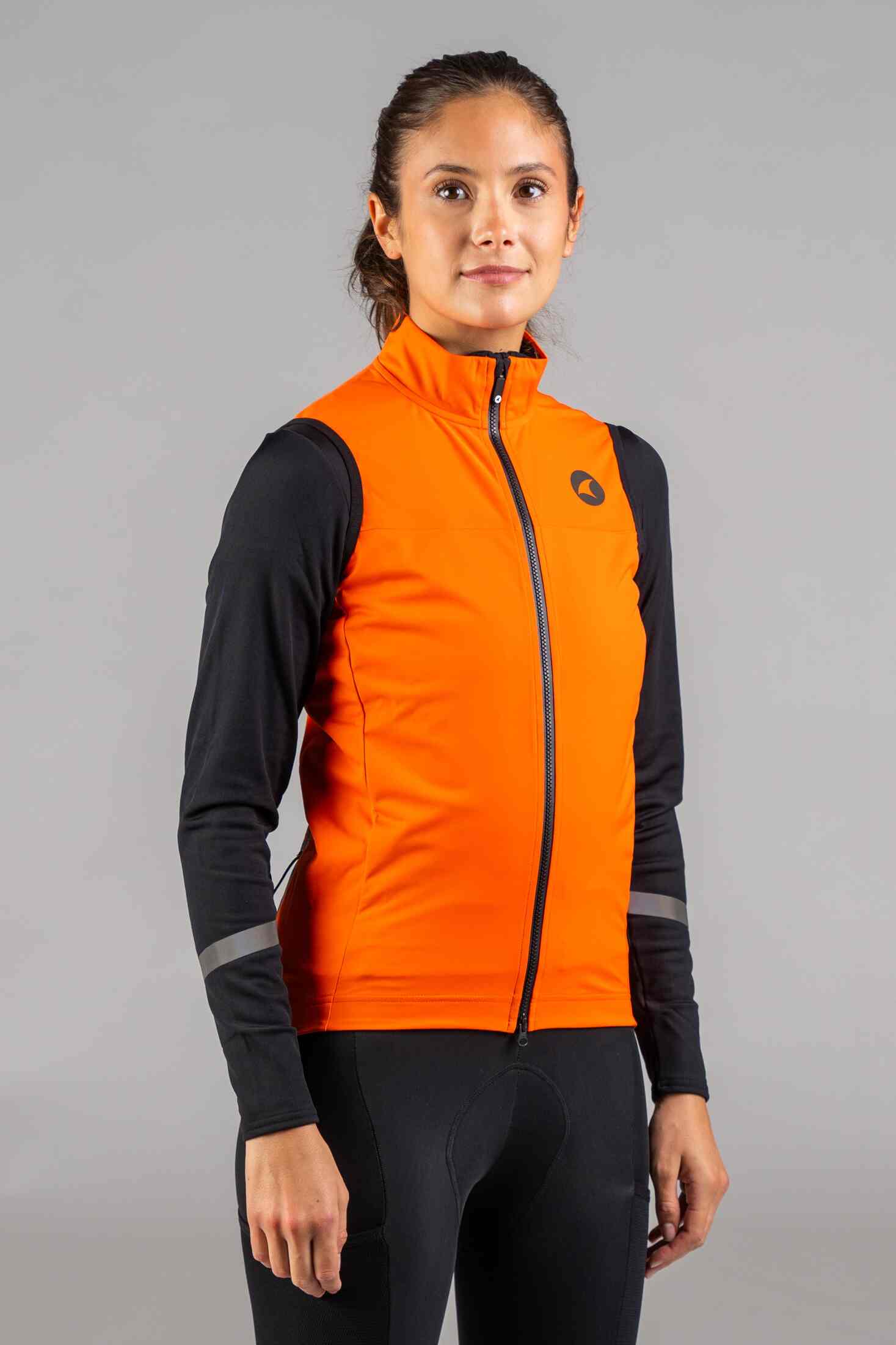 Women's Red Orange Water-Resistant Cycling Vest - Front View