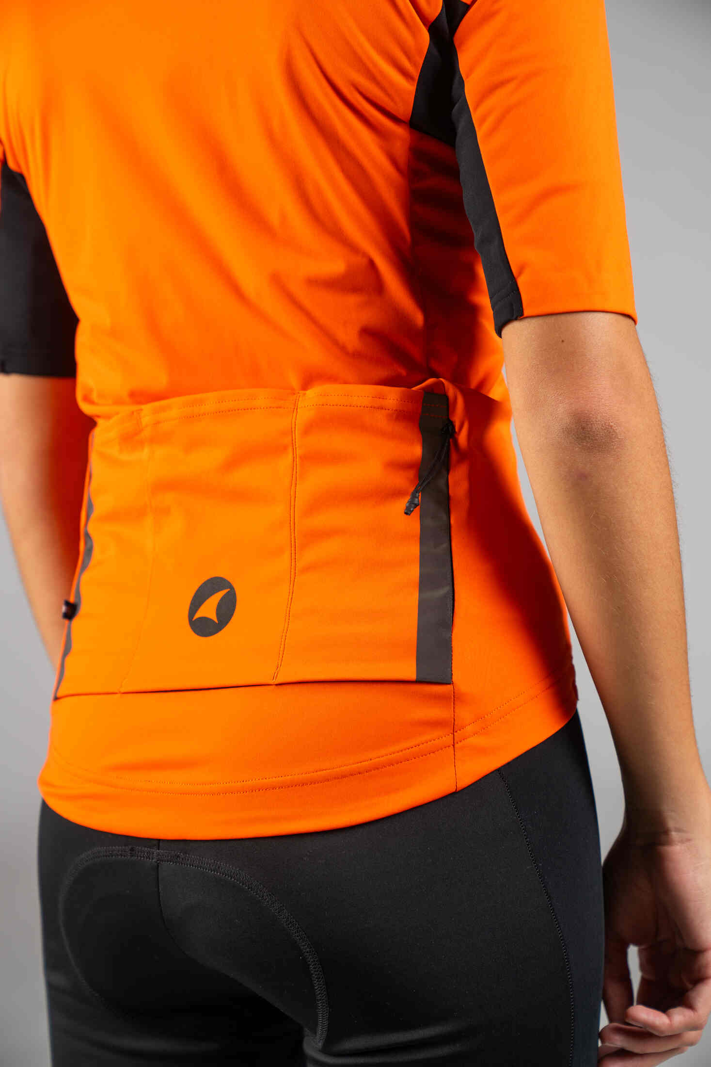 Women's Red Orange Water-Resistant Short Sleeve Cycling Jacket - Back Pockets