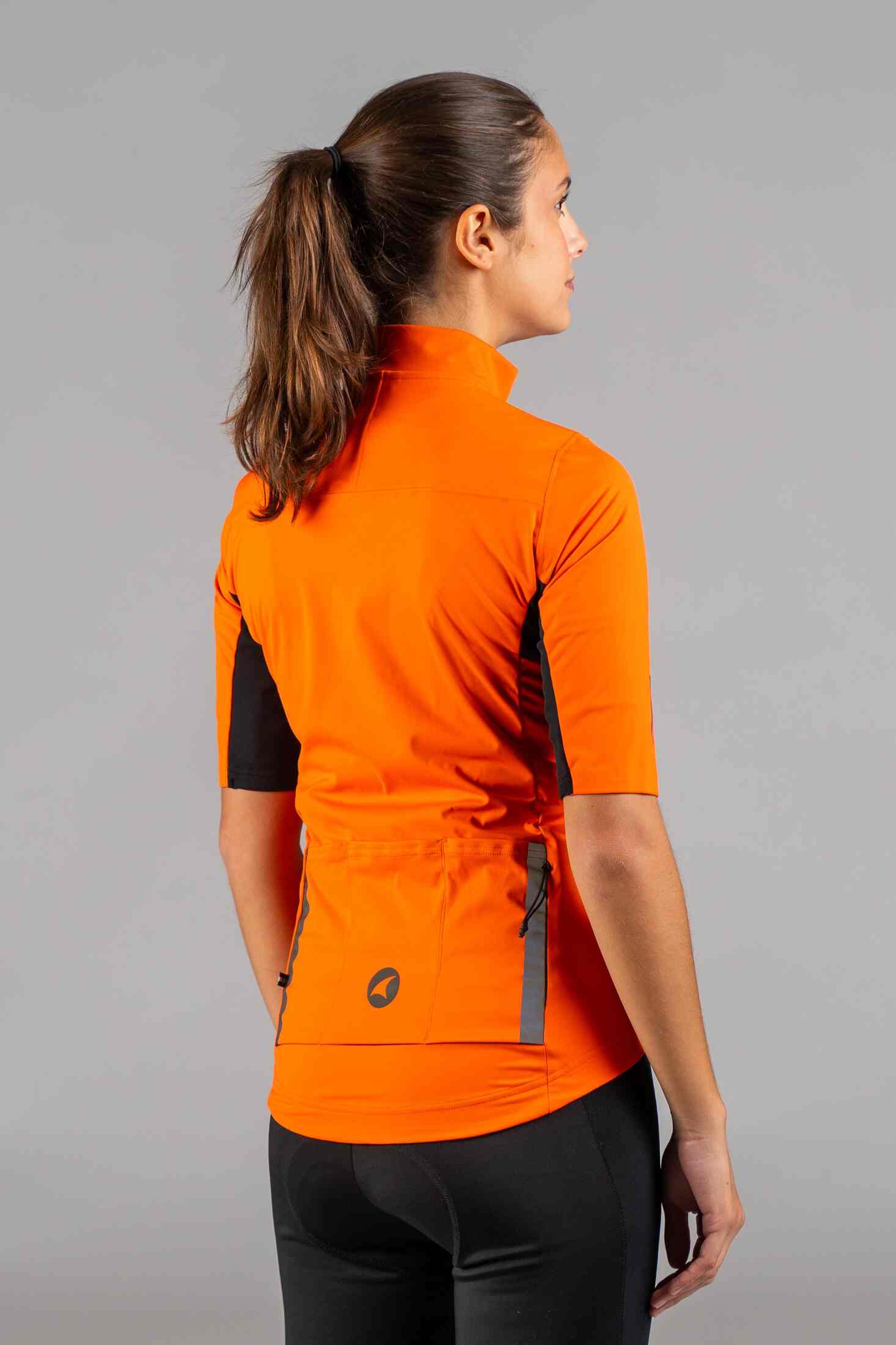 Women's Red Orange Water-Resistant Short Sleeve Cycling Jacket - Back View