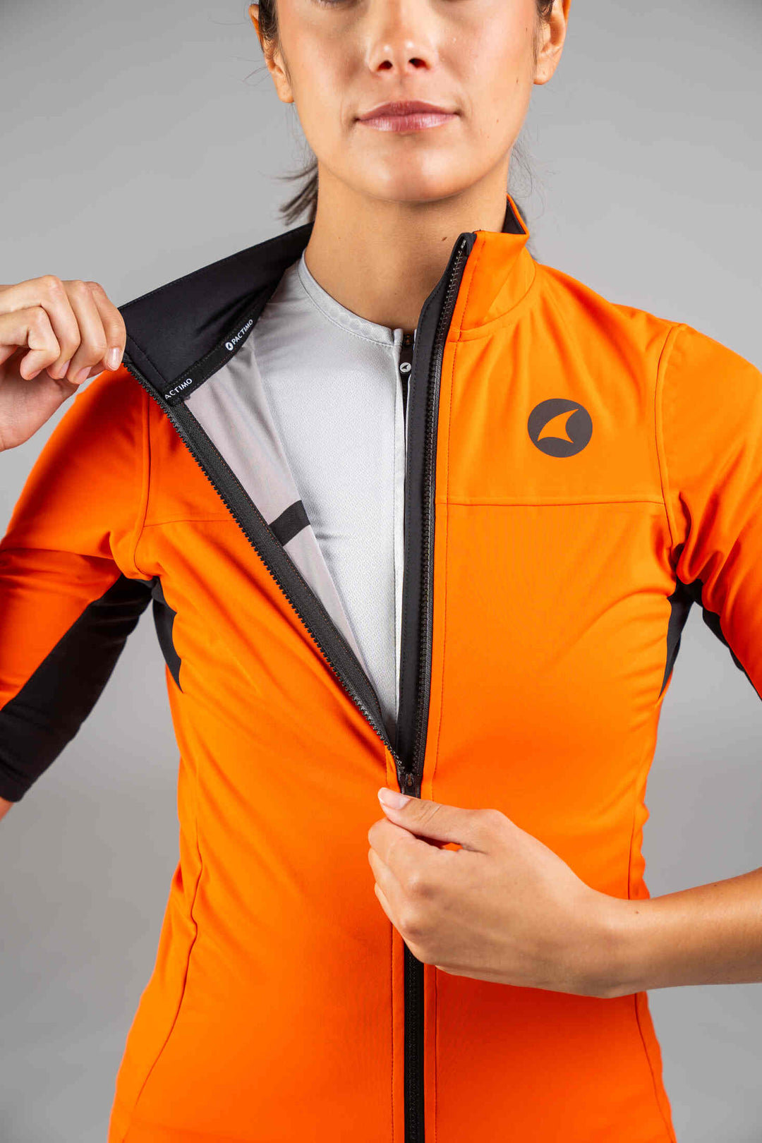 Women's Red Orange Water-Resistant Short Sleeve Cycling Jacket - Zipper