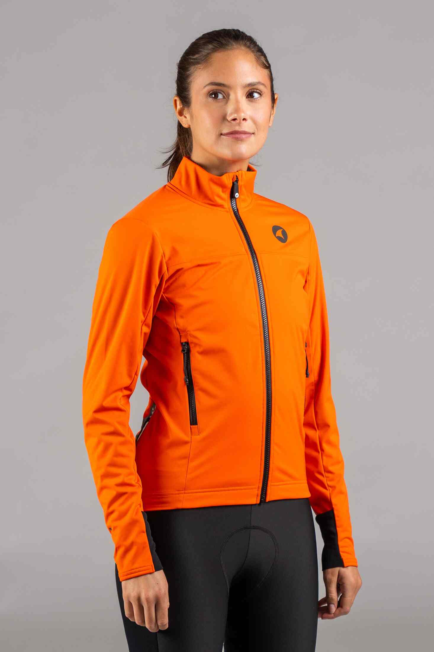 Women's Red Orange Winter Cycling Jacket - Front View