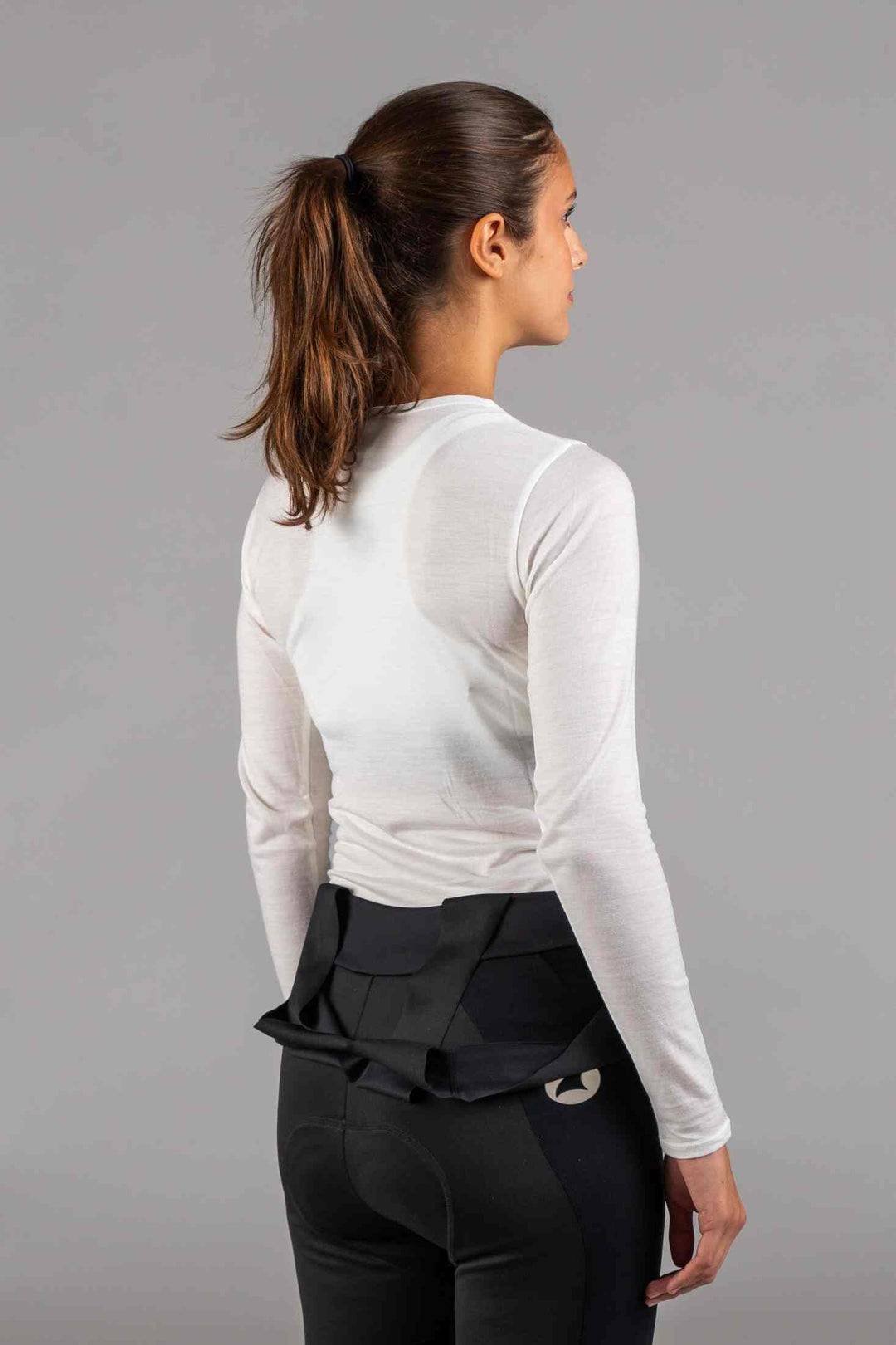 Women's White Merino Wool Long Sleeve Cycling Base Layer - Back View