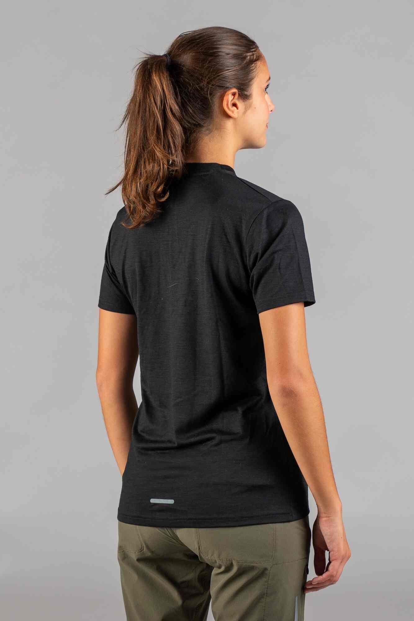 Women's Black Merino Wool MTB Jersey - Back View