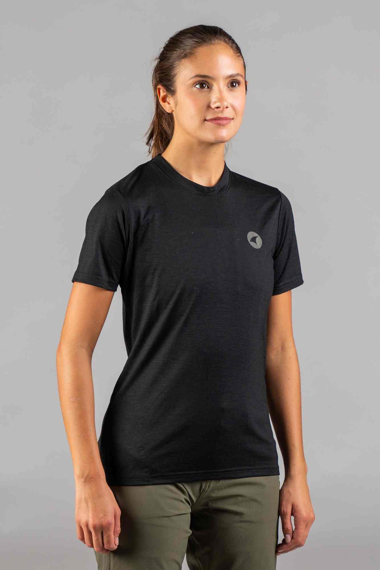 Women's Black Merino Wool MTB Jersey - Front View