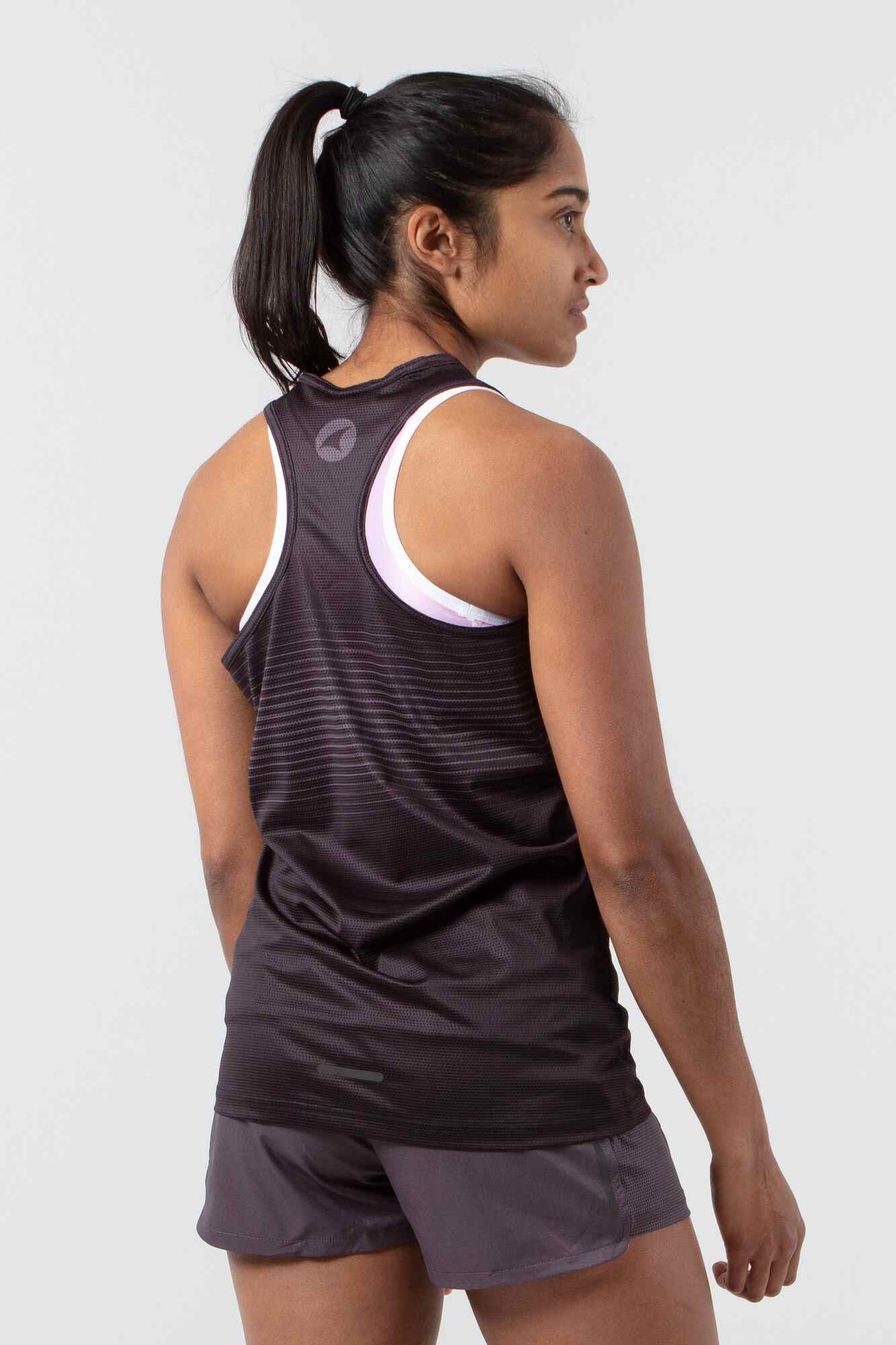 Women's Black Running Singlet - Back View