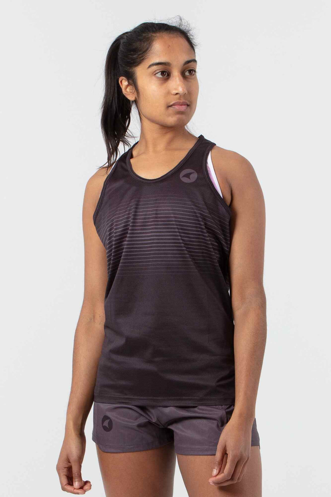 Women's Black Running Singlet - Front View