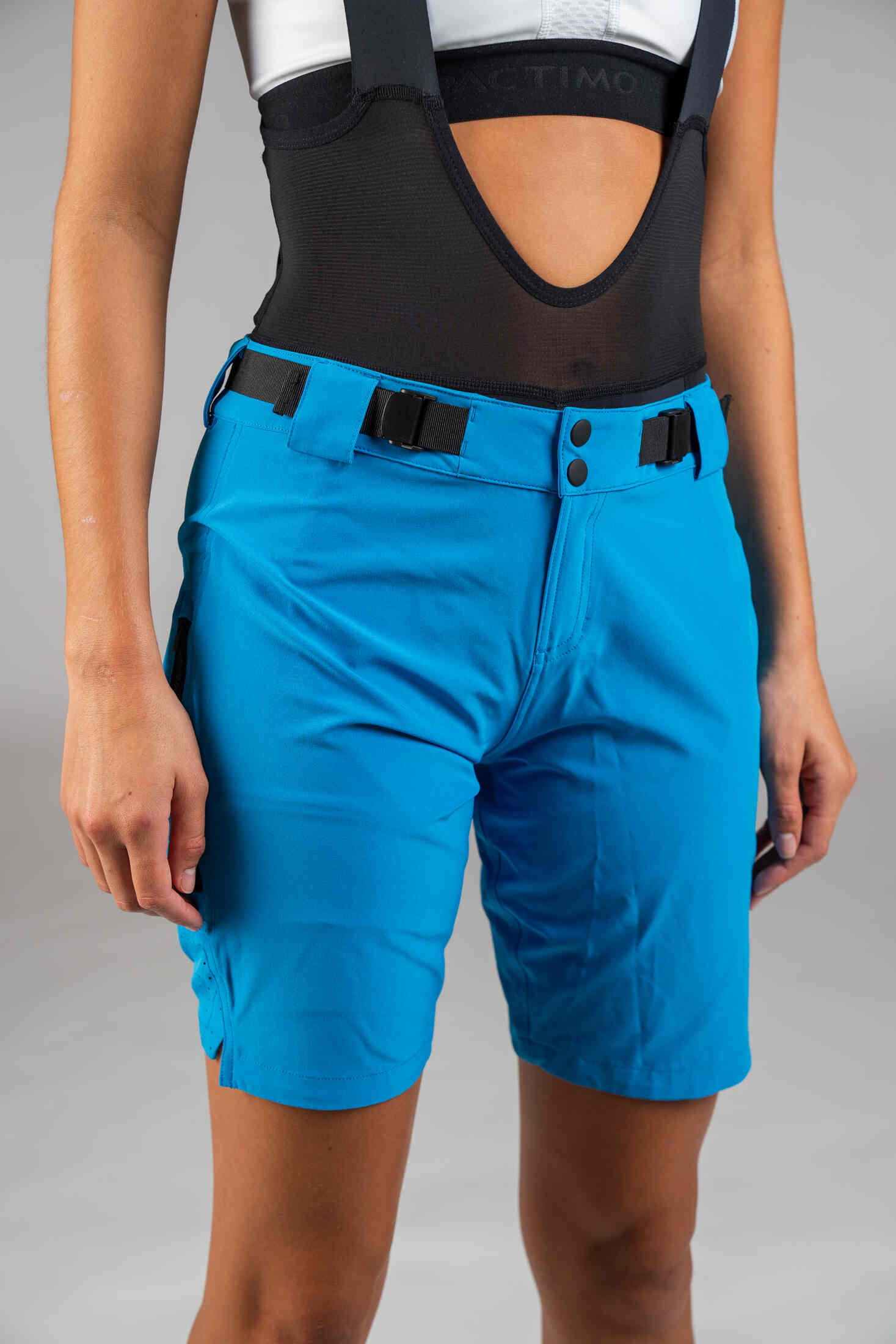 Women's Blue Mountain Bike Shorts - Front Close-Up