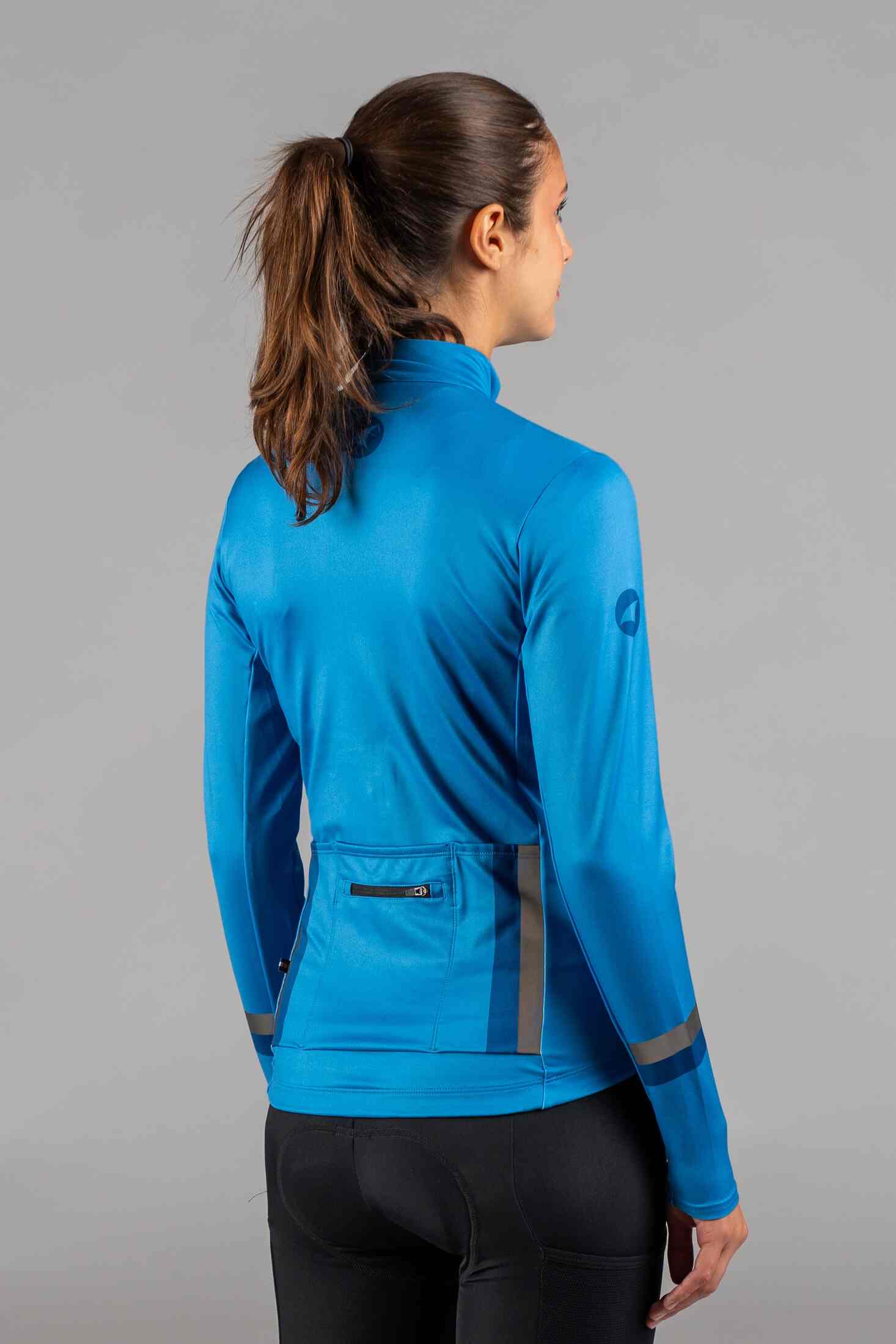 Women's Blue Thermal Cycling Jersey - Back View