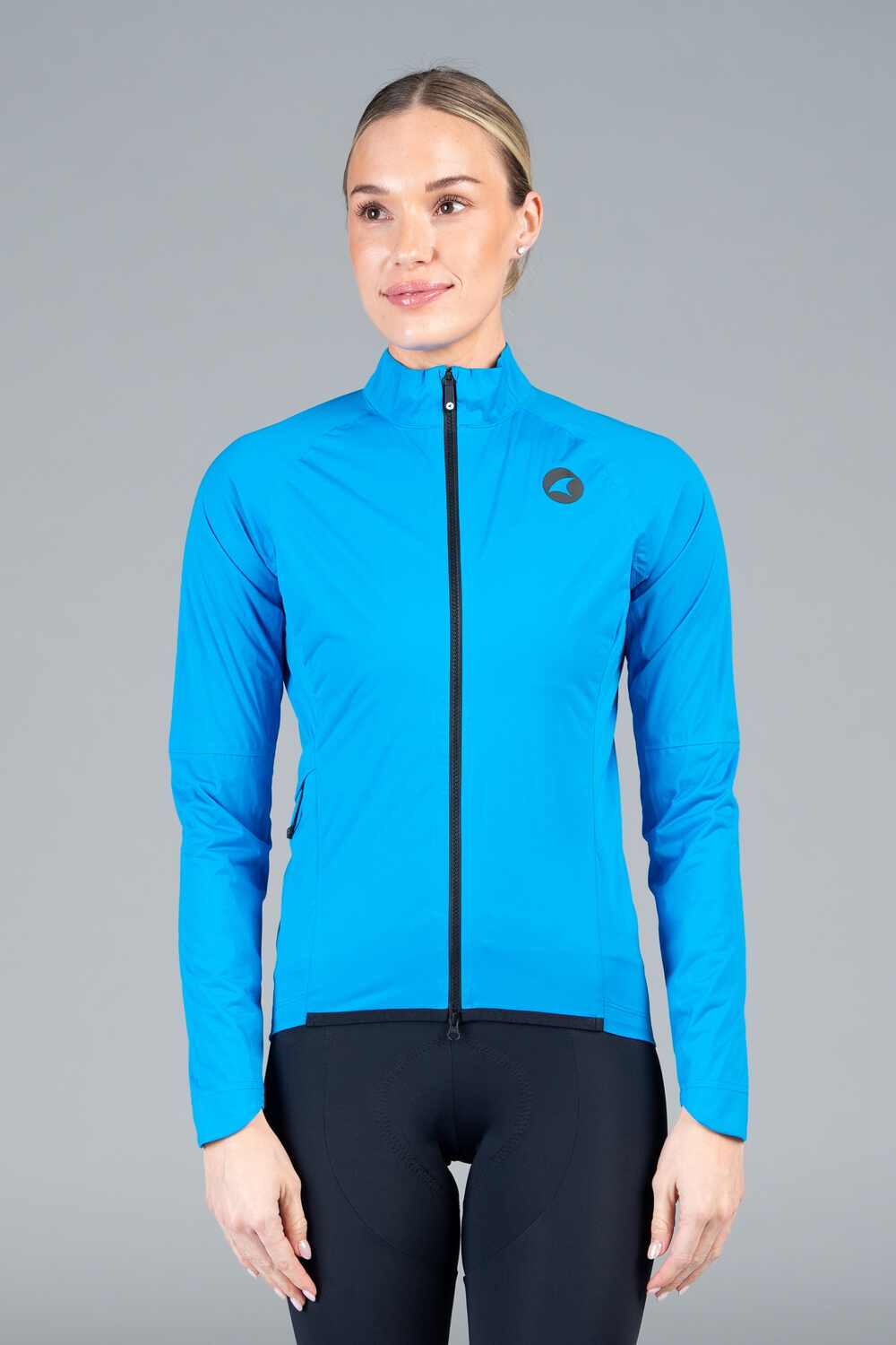 Women's Blue Waterproof Cycling Rain Jacket - Front View