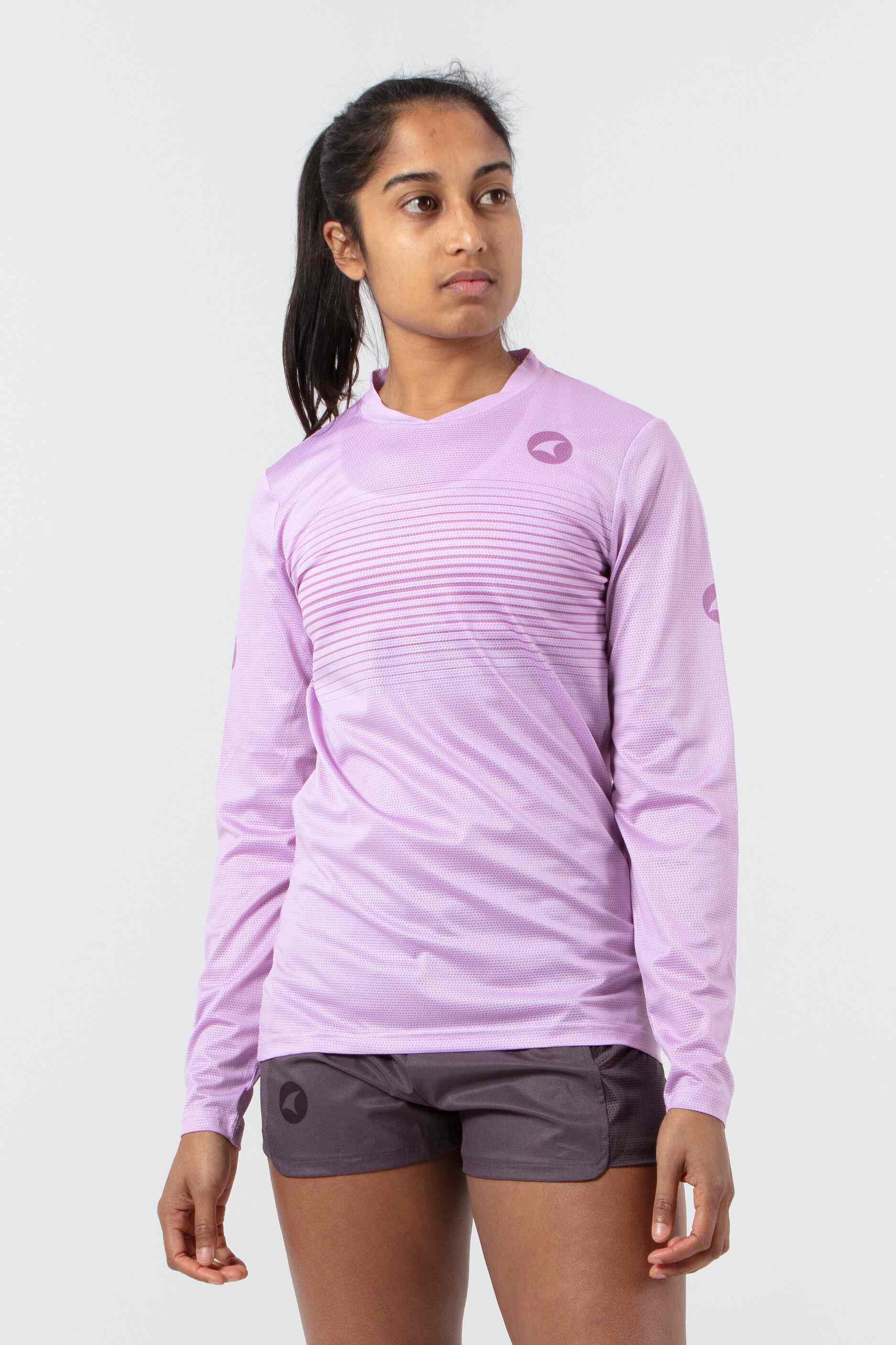 Women's Lilac Long Sleeve Running Tee - Front View