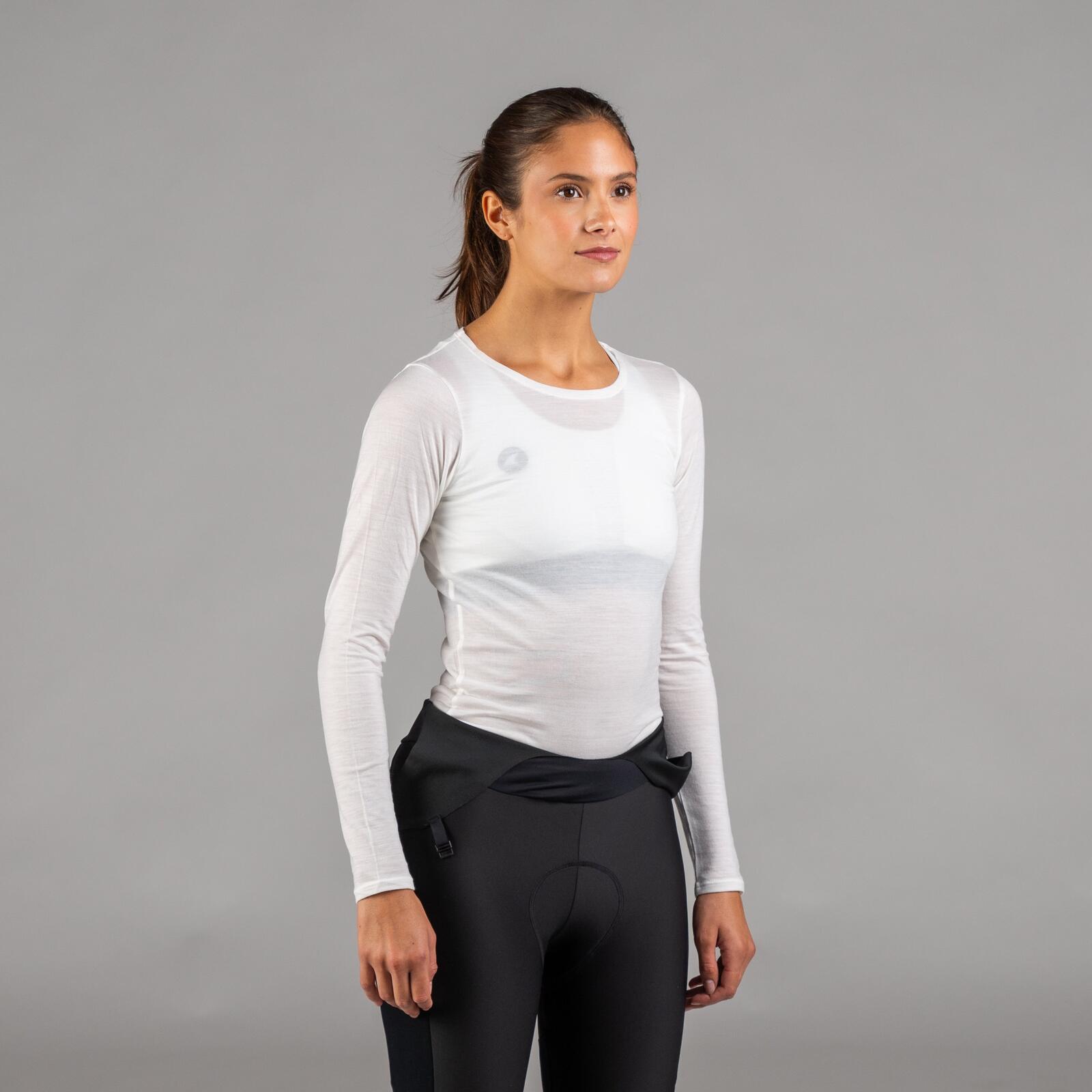 Women's White Merino Wool Cycling Base Layer - Front View