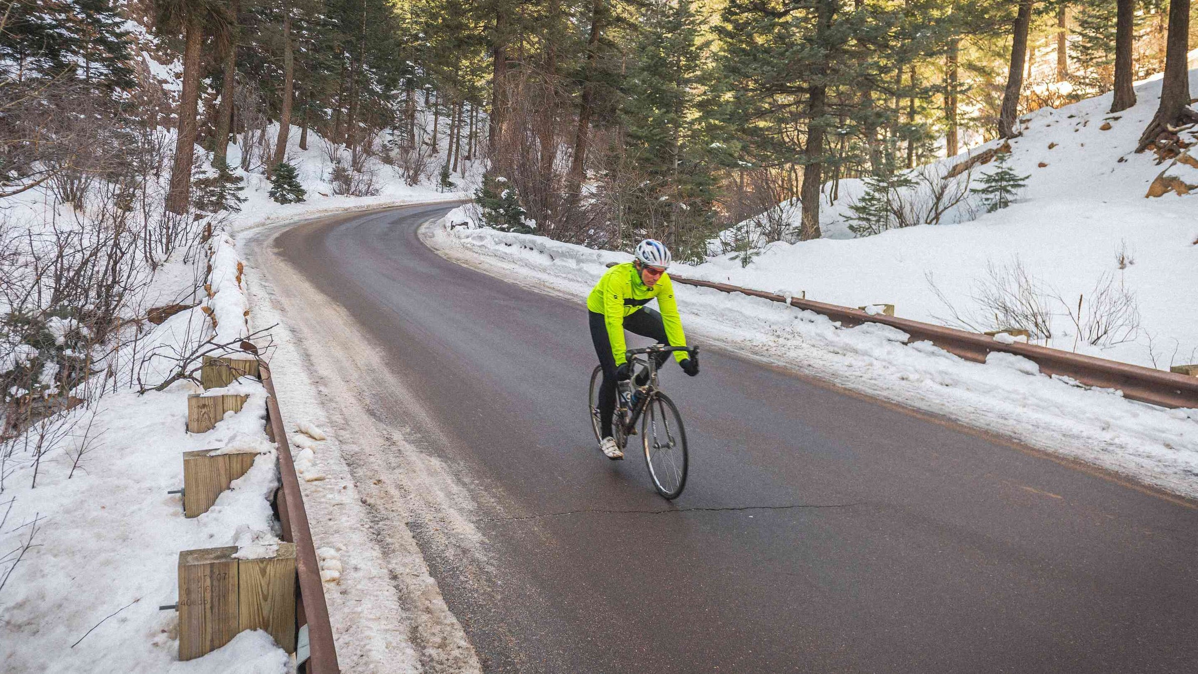 Cyclist Riding in Wintery Conditions